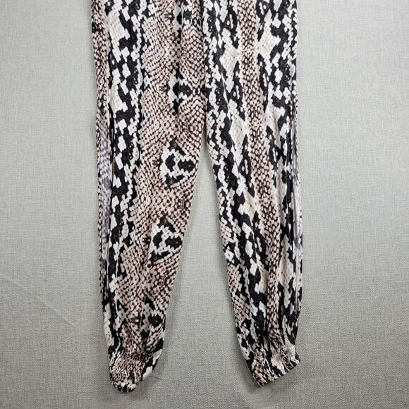 Olivaceous Womens Jumpsuit Size S White Brown Snake Print Halter Tassel Backless - Picture 4 of 13